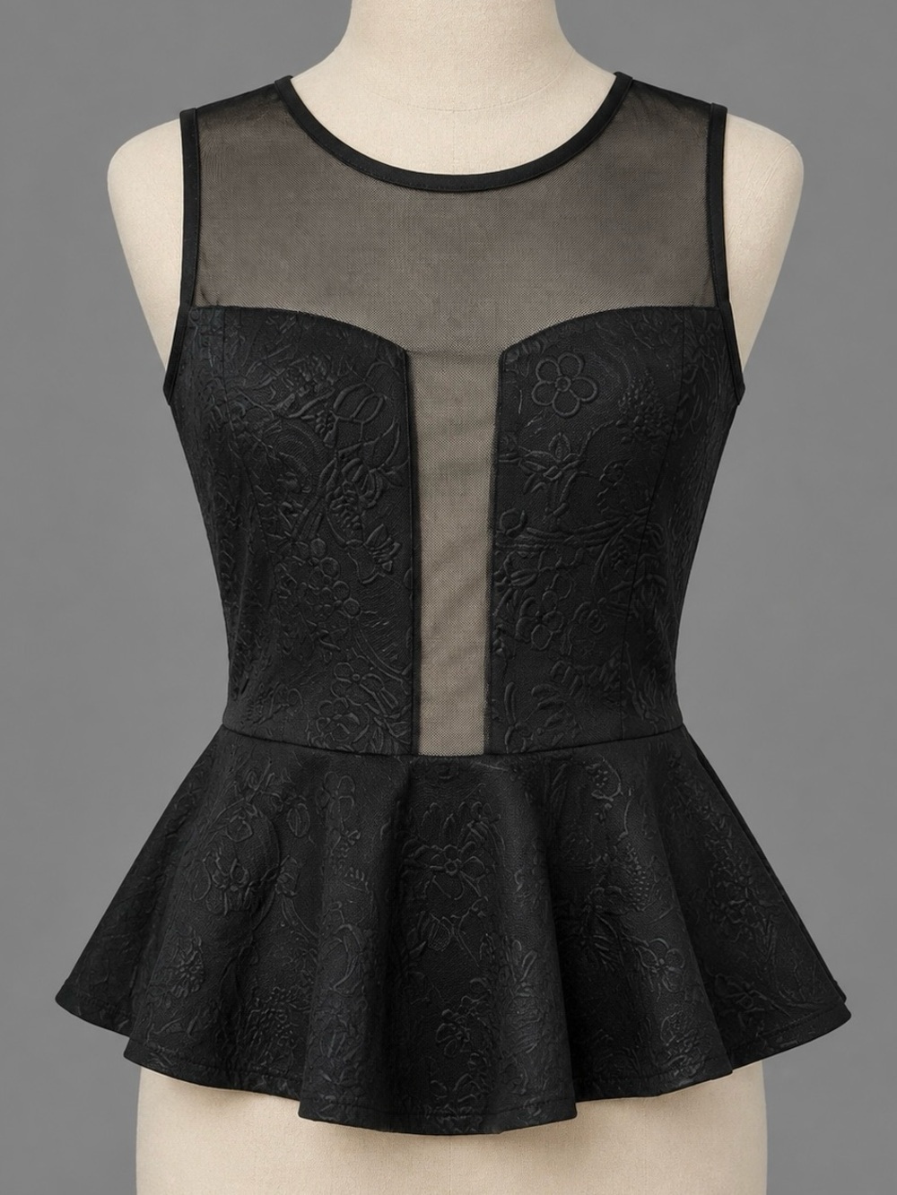 Vintage VTG 1990's Black Mesh See Through Peplum Dressy Shirt Top sz Small / Med